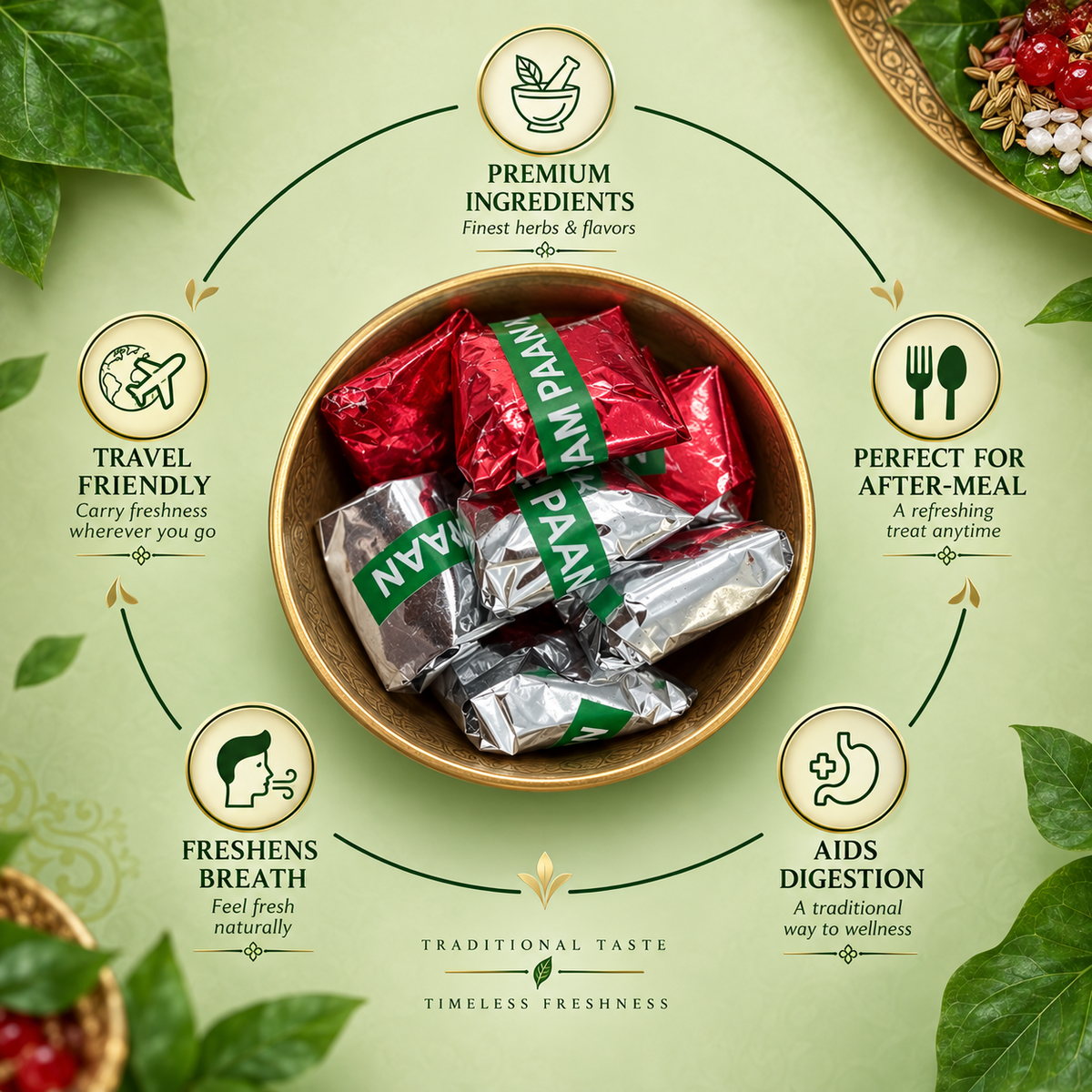 Ram Paan Red & Silver – After Meal Paan Mukhwas, 60 Pieces | Emalda Herbal